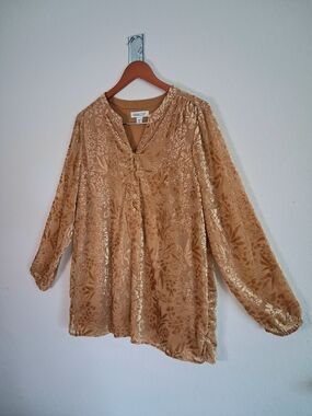 Coldwater Creek Gold Floral Velvet Burnout Blouse